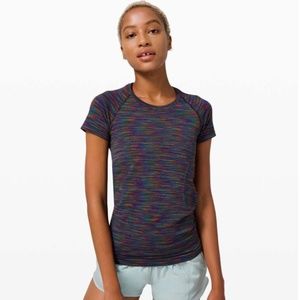 4 / NWOT Lululemon Swiftly Tech Short Sleeve 2.0 *Love Black / Rainbow